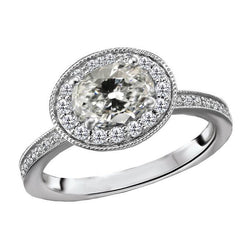 Anello Di Fidanzamento Con Naturale Diamante Taglio Antico Halo Rotondo E Ovale 4.50 Carati