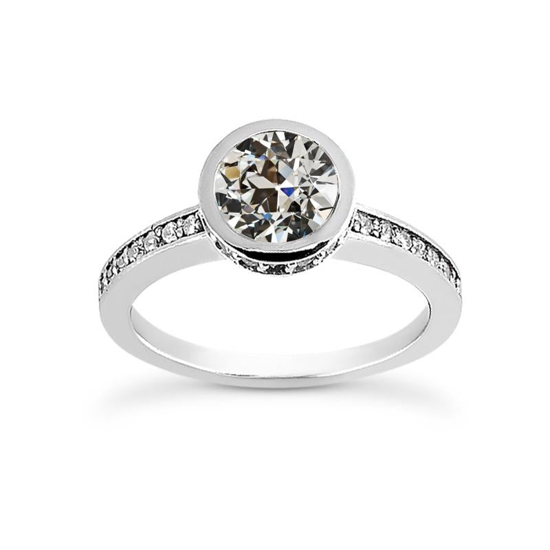 Anello Di Fidanzamento Con Naturale Diamante Taglio Antico Rotondo Incastonato In Oro 2,50 Carati