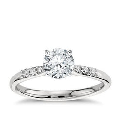 Anello Di Fidanzamento Con Naturale Diamante Taglio Rotondo Da 1,15 Ct, Gioielli In Oro Bianco 14K