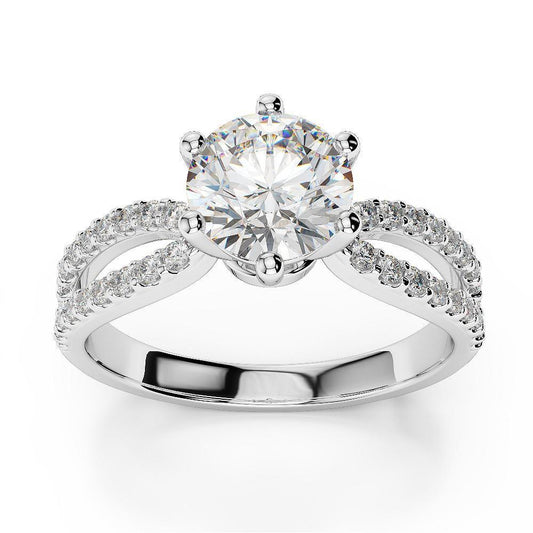 Anello Di Fidanzamento Con Naturale Diamante Taglio Rotondo Da 3 Carati Con Gambo Diviso Nuovo