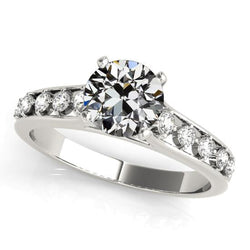 Anello Di Fidanzamento Con Naturale Diamante, Tondo, Taglio Antico, Griffe, 3,50 Carati, In Oro Bianco