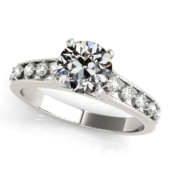 Anello Di Fidanzamento Con Naturale Diamante, Tondo, Taglio Antico, Griffe, 3,50 Carati, In Oro Bianco