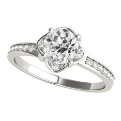 Anello Di Fidanzamento Con Naturale Diamanti Rotondi Taglio Antico, Gioielli In Oro Bianco 3,25 Carati