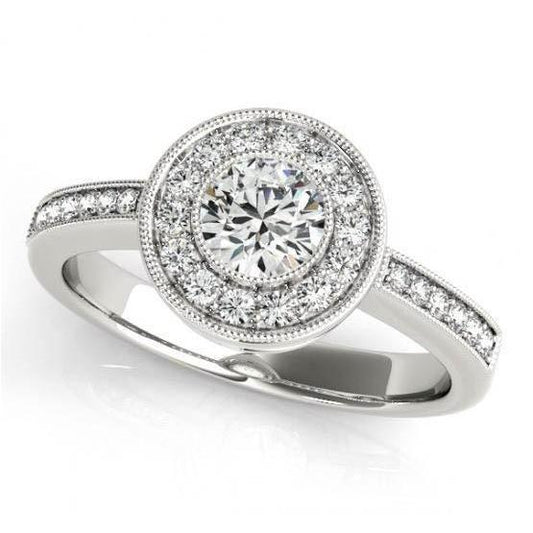 Anello Di Fidanzamento Con Naturale Diamanti Scintillanti Halo 1.35 Carati Oro Bianco 14K