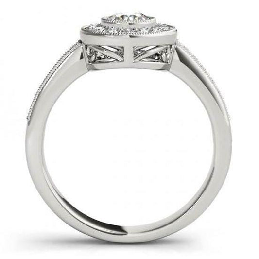 Anello Di Fidanzamento Con Naturale Diamanti Scintillanti Halo 1.35 Carati Oro Bianco 14K
