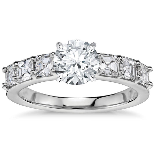 Anello Di Fidanzamento Con Naturale Diamanti Tondi E Taglio Asscher Da 4 Ct