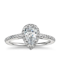 Anello Di Fidanzamento Con Pera E Genuino Diamante Rotondo Da 2.45 Carati Oro Bianco 14K