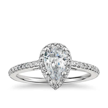 Anello Di Fidanzamento Con Pera E Genuino Diamante Rotondo Da 2.45 Carati Oro Bianco 14K