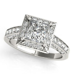 Anello Di Fidanzamento Con Taglio A Vero Diamante Rotondo Princess Halo 1.75 Carati WG 14K