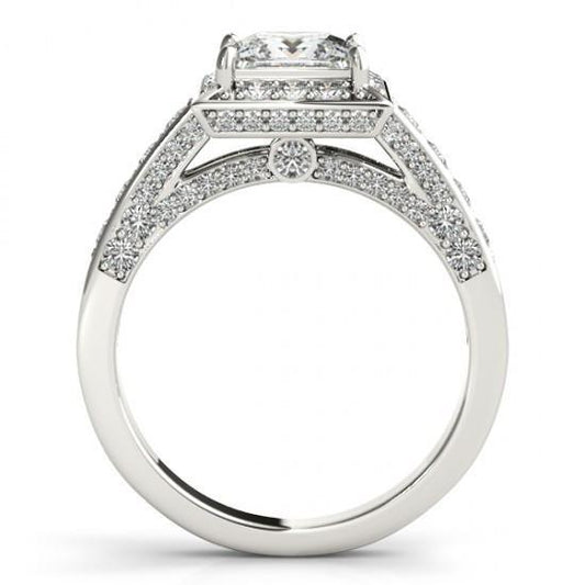 Anello Di Fidanzamento Con Taglio A Vero Diamante Rotondo Princess Halo 1.75 Carati WG 14K