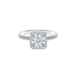 Anello Di Fidanzamento Con Taglio Principessa E Genuino Diamante Taglio Rotondo Da 2,32 Ct Halo In Oro Bianco 14K