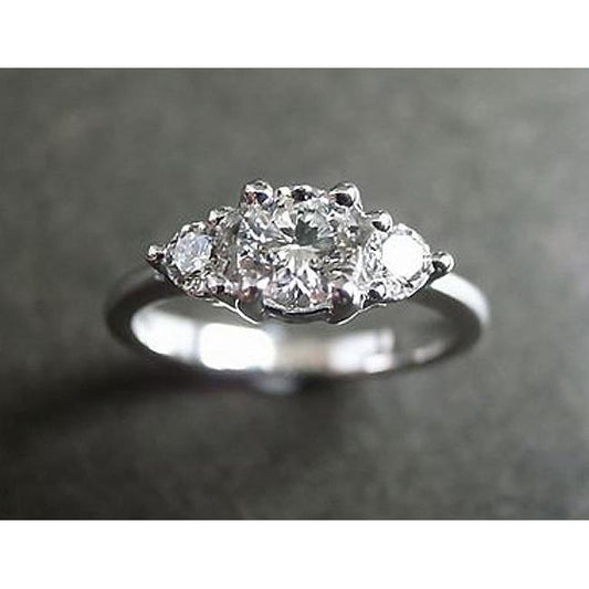Anello Di Fidanzamento Con Tre Pietre Di Naturale Diamante Da 2.50 Ct In Oro Bianco 14K
