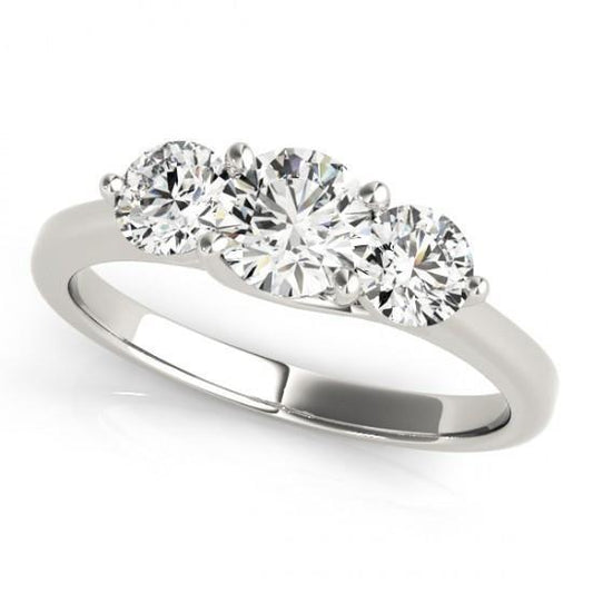 Anello Di Fidanzamento Con Tre Pietre Di Naturale Diamante Rotondo In Oro Bianco 2 Carati 14K