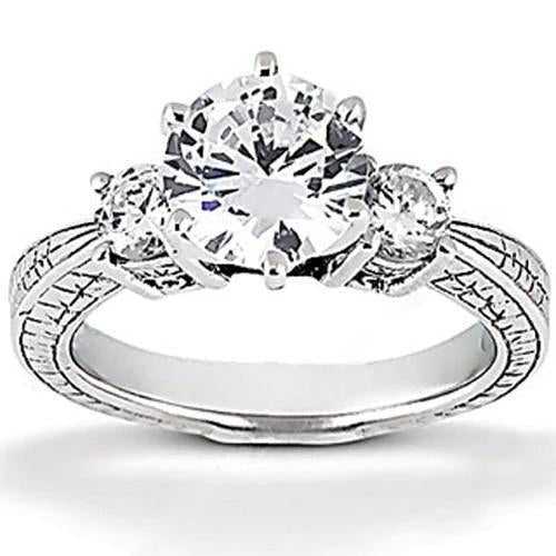 Anello Di Fidanzamento Con Tre Pietre In Stile Antico Con Naturale Diamante Da 1.05 Ct. Oro Bianco