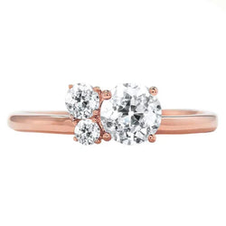 Anello Di Fidanzamento Con Tre Pietre Rotonde Con Vero Diamanti Taglio Vecchio Miniera 1.25 Carati