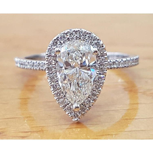 Anello Di Fidanzamento Con Vero Diamante A Pera Da 2.50 Carati In Oro Bianco 14K