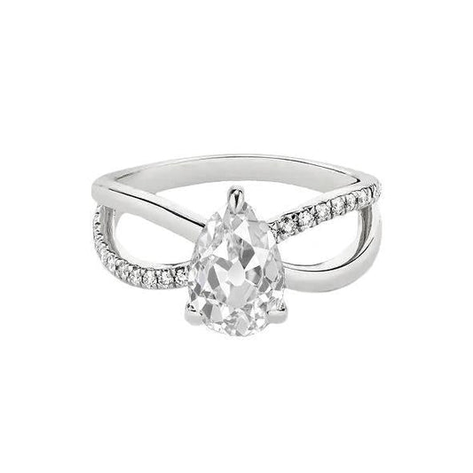 Anello Di Fidanzamento Con Vero Diamante A Pera Vecchio Minatore Gioielli Con Gambo Diviso 3 Carati