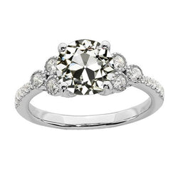 Anello Di Fidanzamento Con Vero Diamante A Taglio Antico Rotondo In Oro 14K, 3,50 Carati