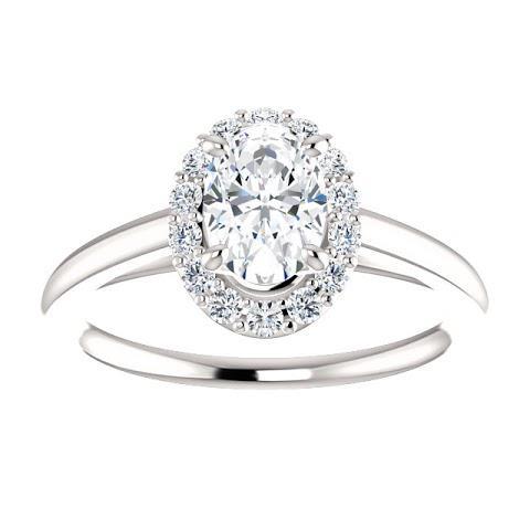 Anello Di Fidanzamento Con Vero Diamante A Taglio Ovale Da 2 Carati In Oro Bianco 14K