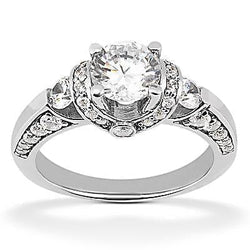Anello Di Fidanzamento Con Vero Diamante Accentato In Oro Bianco 1.70 Ct.