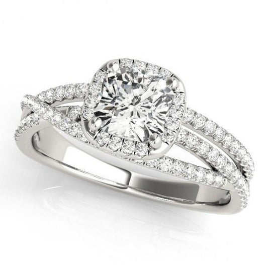 Anello Di Fidanzamento Con Vero Diamante Centrale Con Cuscino Centrale 1.74 Ct. Oro Bianco 14K