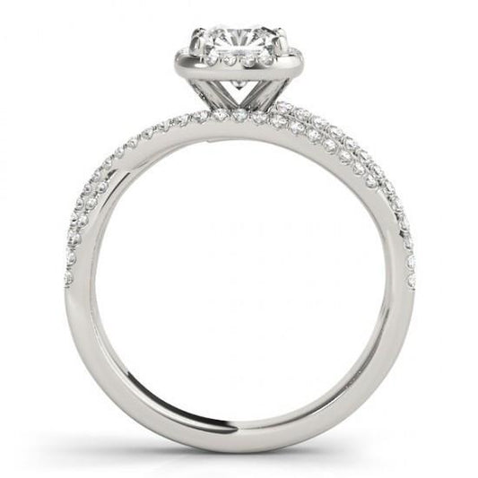 Anello Di Fidanzamento Con Vero Diamante Centrale Con Cuscino Centrale 1.74 Ct. Oro Bianco 14K