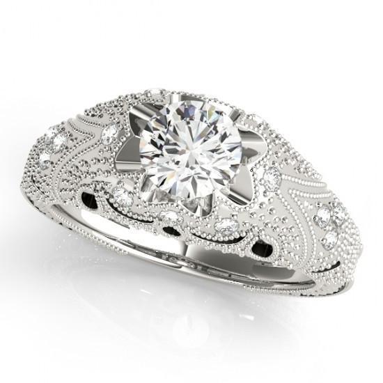 Anello Di Fidanzamento Con Vero Diamante Da 1.50 Carati Inciso In Oro Bianco Massiccio 14K
