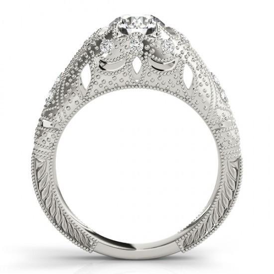Anello Di Fidanzamento Con Vero Diamante Da 1.50 Carati Inciso In Oro Bianco Massiccio 14K