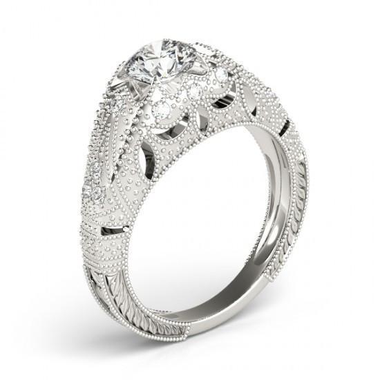 Anello Di Fidanzamento Con Vero Diamante Da 1.50 Carati Inciso In Oro Bianco Massiccio 14K