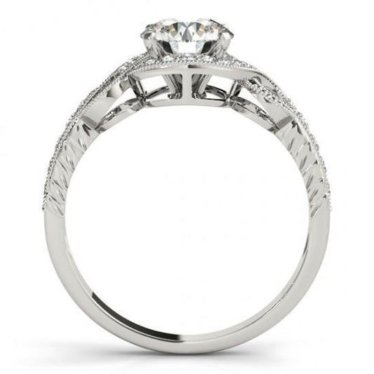 Anello Di Fidanzamento Con Vero Diamante Halo. Gambo Intrecciato. 1.35 Carati. Oro Bianco 14K