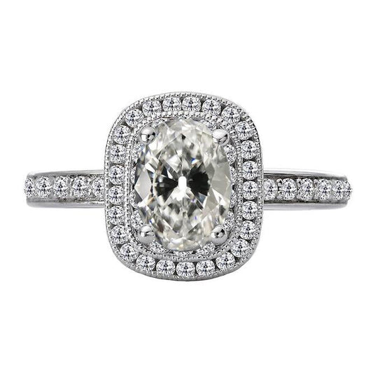 Anello Di Fidanzamento Con Vero Diamante Halo Ovale Vecchio Minatore 8 Carati Stile Vintage