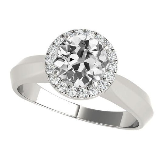 Anello Di Fidanzamento Con Vero Diamante Halo Vecchio Minatore 4,75 Carati Oro Bianco 14K