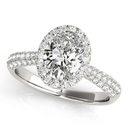Anello Di Fidanzamento Con Vero Diamante Ovale Halo 1.75 Carati Oro Bianco 14K