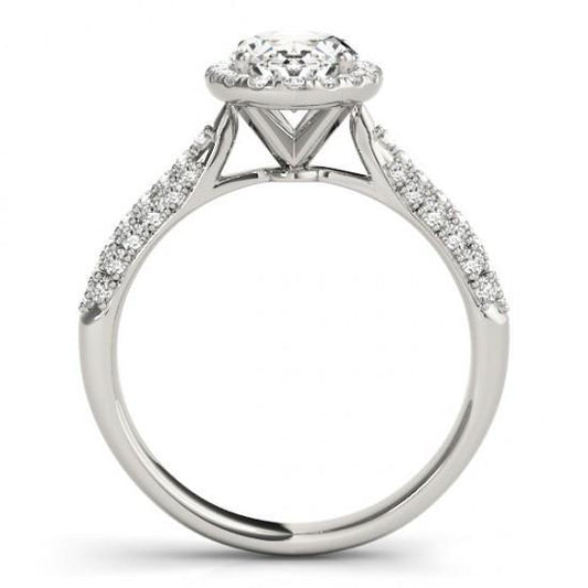Anello Di Fidanzamento Con Vero Diamante Ovale Halo 1.75 Carati Oro Bianco 14K