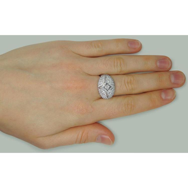 Anello Di Fidanzamento Con Vero Diamante Rotondo Fantasia 1.27 Carati In Oro Bianco 14K