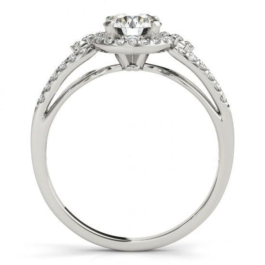 Anello Di Fidanzamento Con Vero Diamante Rotondo Halo Gambo Diviso 1.50 Carati WG 14K