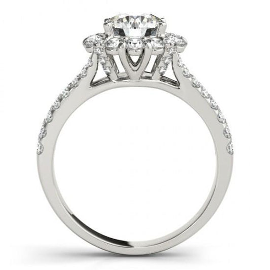 Anello Di Fidanzamento Con Vero Diamante Rotondo Halo Gambo Diviso 3.0 Carati WG 14K