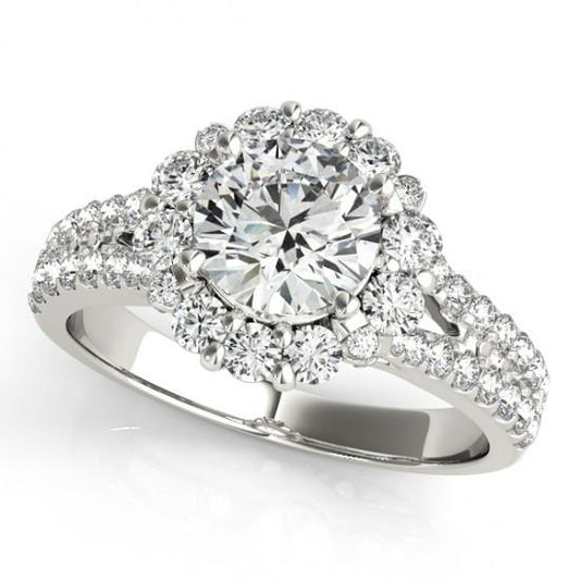 Anello Di Fidanzamento Con Vero Diamante Rotondo Halo Gambo Diviso 3.0 Carati WG 14K