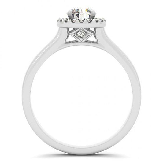 Anello Di Fidanzamento Con Vero Diamante Rotondo Halo Stile Fiore 1.0 Carati WG 14K