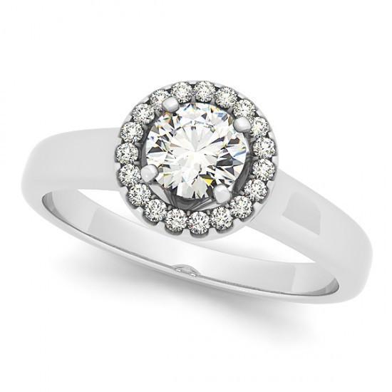 Anello Di Fidanzamento Con Vero Diamante Rotondo Halo Stile Fiore 1.0 Carati WG 14K