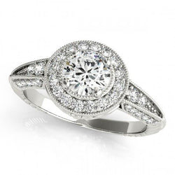 Anello Di Fidanzamento Con Vero Diamante Rotondo Halo Stile Vintage 1.75 Carati WG 14K
