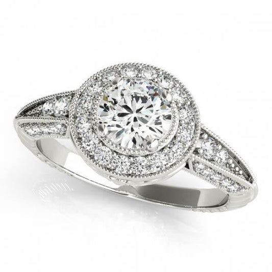 Anello Di Fidanzamento Con Vero Diamante Rotondo Halo Stile Vintage 1.75 Carati WG 14K