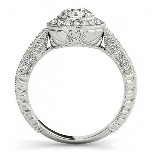 Anello Di Fidanzamento Con Vero Diamante Rotondo Halo Stile Vintage 1.75 Carati WG 14K