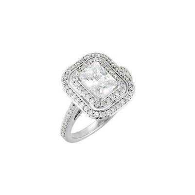 Anello Di Fidanzamento Con Vero Diamante Rotondo Smeraldo E Alone. 2.21 Carati. Oro Bianco 14K