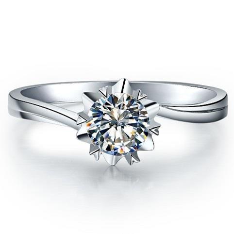 Anello Di Fidanzamento Con Vero Diamante Solitario Rotondo Da 0.75 Carati Oro Bianco 14K