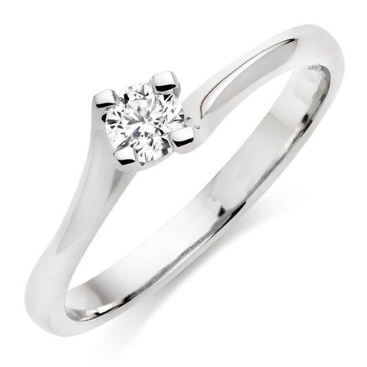 Anello Di Fidanzamento Con Vero Diamante Solitario Tondo Da 1,10 Carati In Oro Bianco
