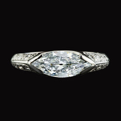 Anello Di Fidanzamento Con Vero Diamante Taglio Antico Marquise V Prong Set 5,75 Carati