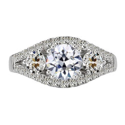 Anello Di Fidanzamento Con Vero Diamante Taglio Antico Rotondo 3 Pietre Stile 6,50 Carati