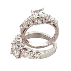 Anello Di Fidanzamento Con Vero Diamante Taglio Brillante 2.50 Carati Stile Vintage WG 14K