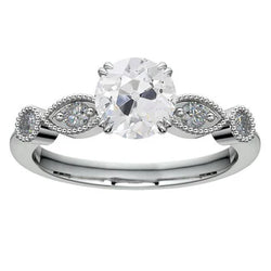 Anello Di Fidanzamento Con Vero Diamante Tondo Taglio Vecchia Miniera 3 Carati Con Doppia Punta Milgrain